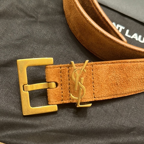 SAINT LAURENT Monogramme suede belt in brown, size 80 - Picture 2 of 6